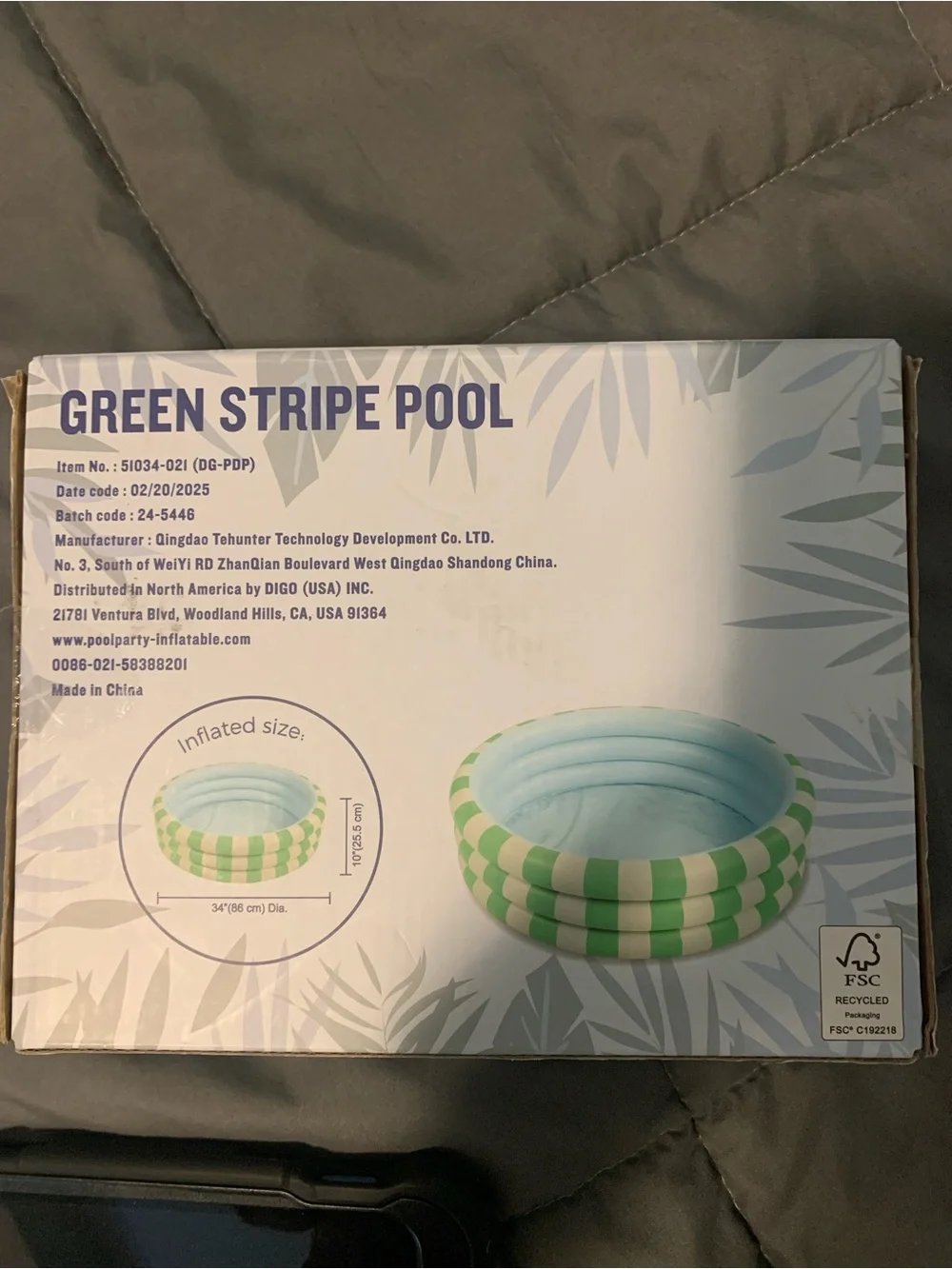 Tommy Bahama Kids Green Stripe Pool - Inflatable Round Play Pool NWT